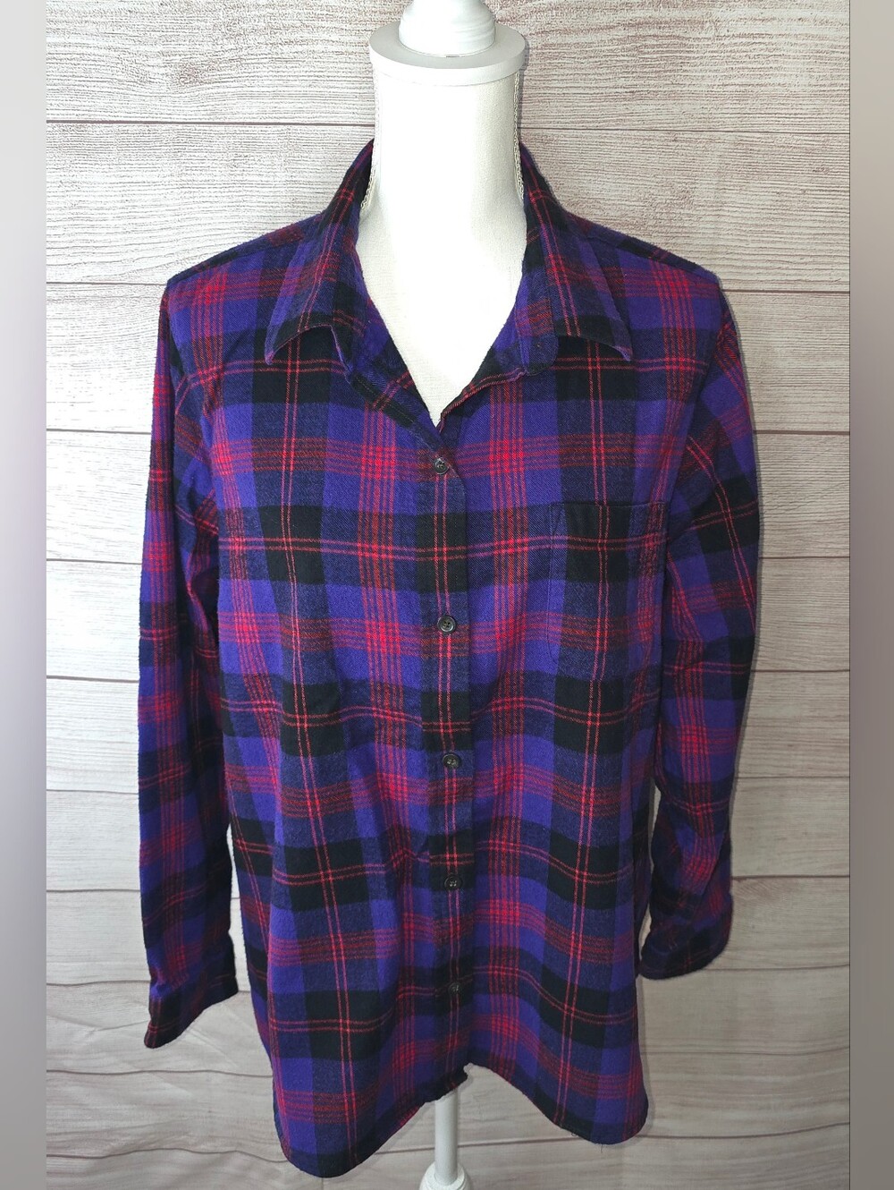L.L. Bean Women's 1X Scotch Plaid Flannel Shirt Relaxed Fit